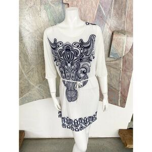 Shift Dress 5 Love Blue White Tie Waist Paisley Preppy Size 5